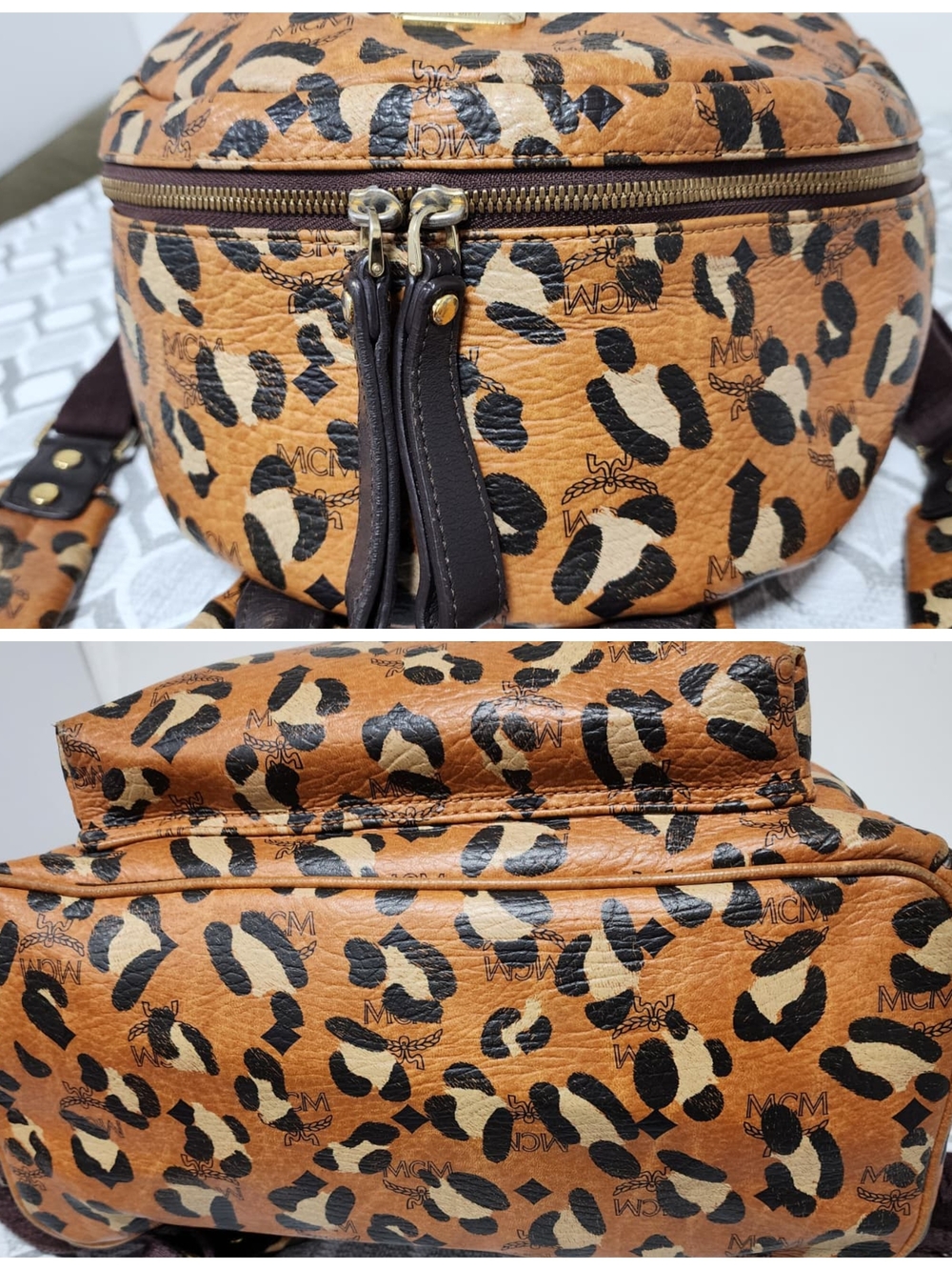 MCM Leopard Print Backpack Brown/Black - Picture 10 of 16